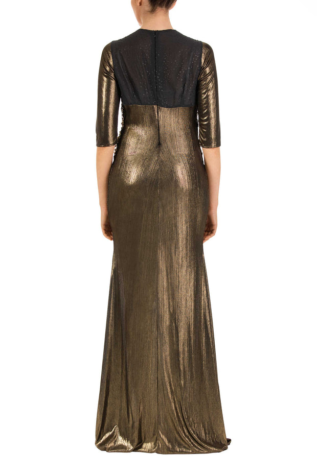 Amber Gold Three-Quarter Sleeve Maxi Dress
