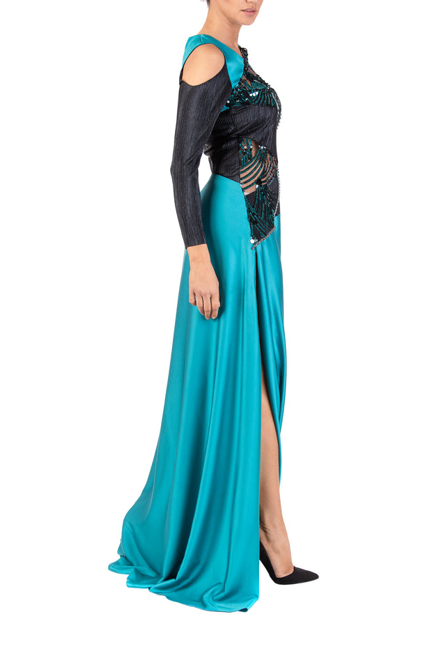 Aqua Poise Long Sleeve Maxi Dress