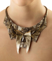Bronze Gold Snake Print Leather Necklace