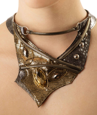 Gold Ellipse Leather Necklace