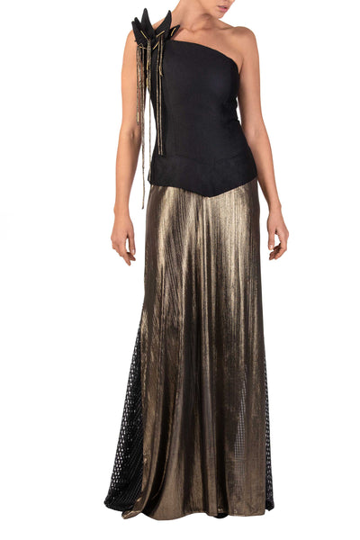 Golden Opera One-Shoulder Maxi Dress