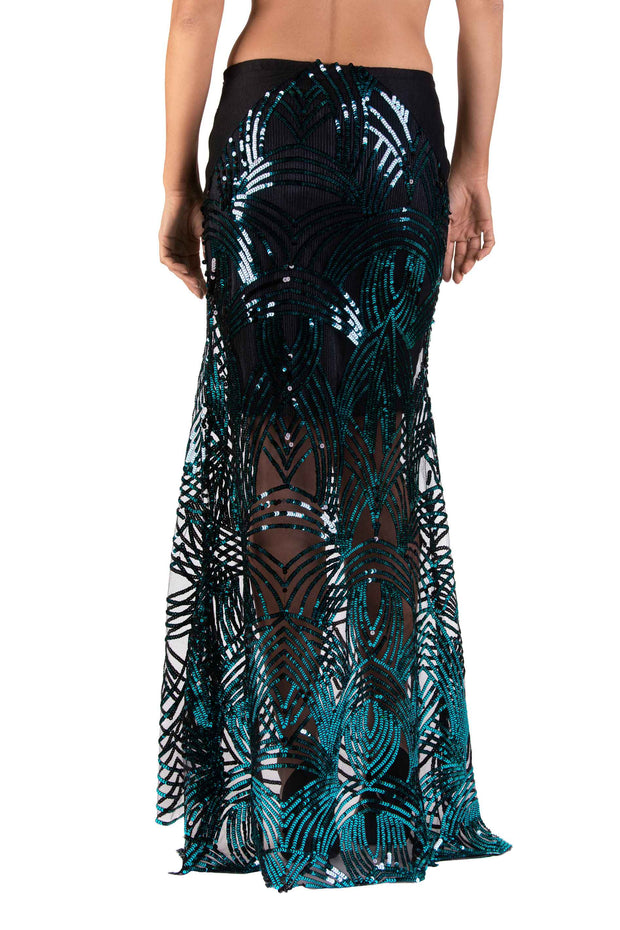 Sheer Mesh Sequin Embroidered Maxi Skirt
