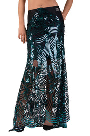 Sheer Mesh Sequin Embroidered Maxi Skirt