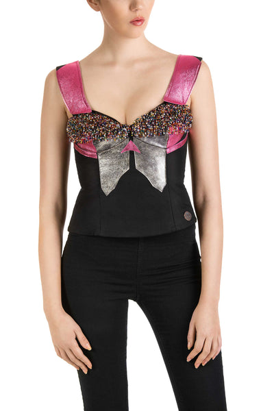 Pink Bunny - Leather Detail Sweetheart Neckline Top