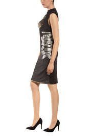 Shaholly Silver Leather Detail Shift Dress