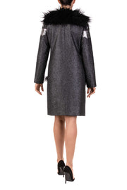Silver Cosmo - Black Faux Fur and Floral Lace Detail Coat