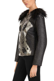 Silver Eye - Black Faux Fur and Leather Detail Jacket