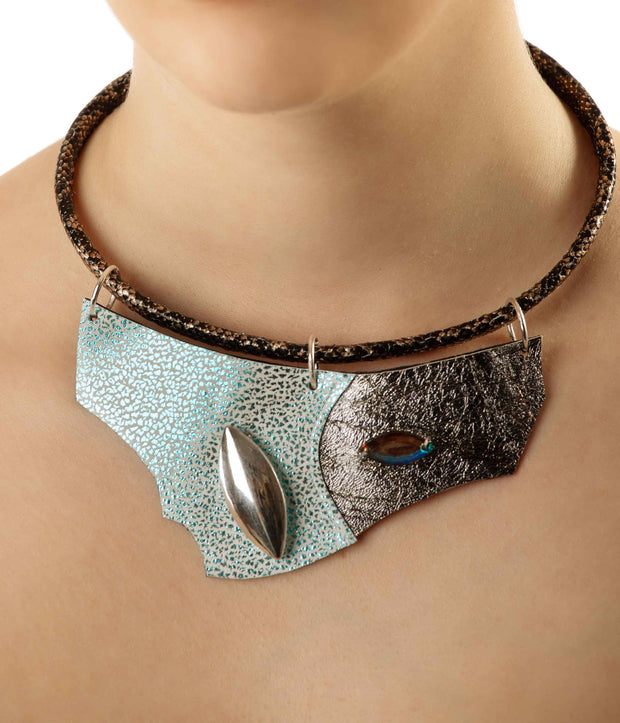 Silver Turquoise Leather Necklace