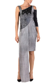 Silver Glam One-Shoulder Midi Dress